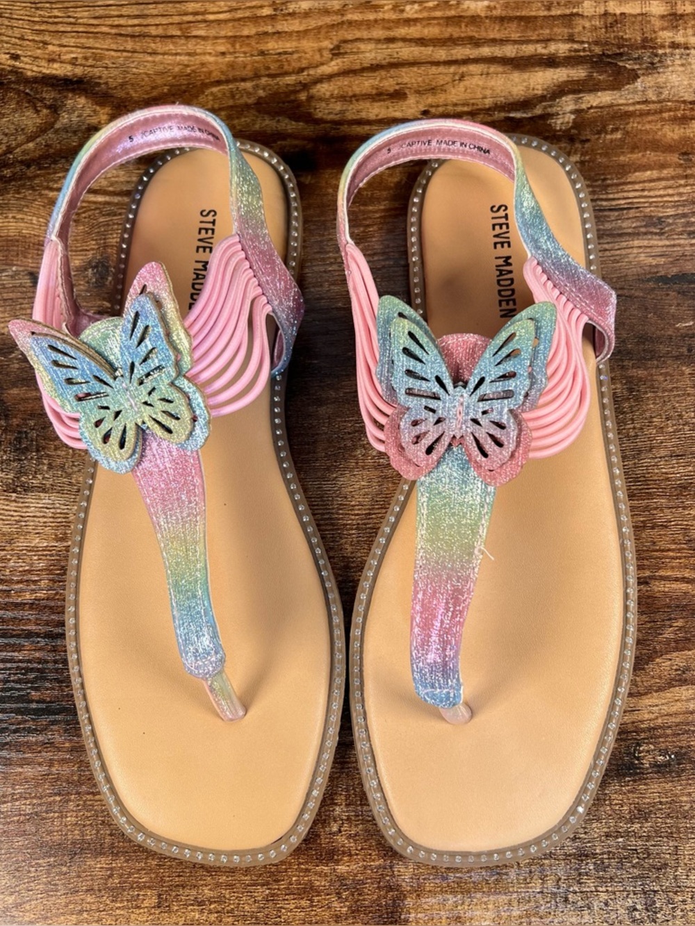 Steve Madden Sandals Butterfly Rainbow Sparkle JCaptive Thong Toe Sling Back 5 - Picture 5 of 10